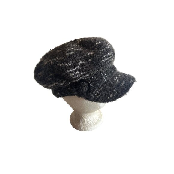 Nine West Womens Newsboy Cap Tweed Style Gray Black Wool Blend Lined - Picture 1 of 7